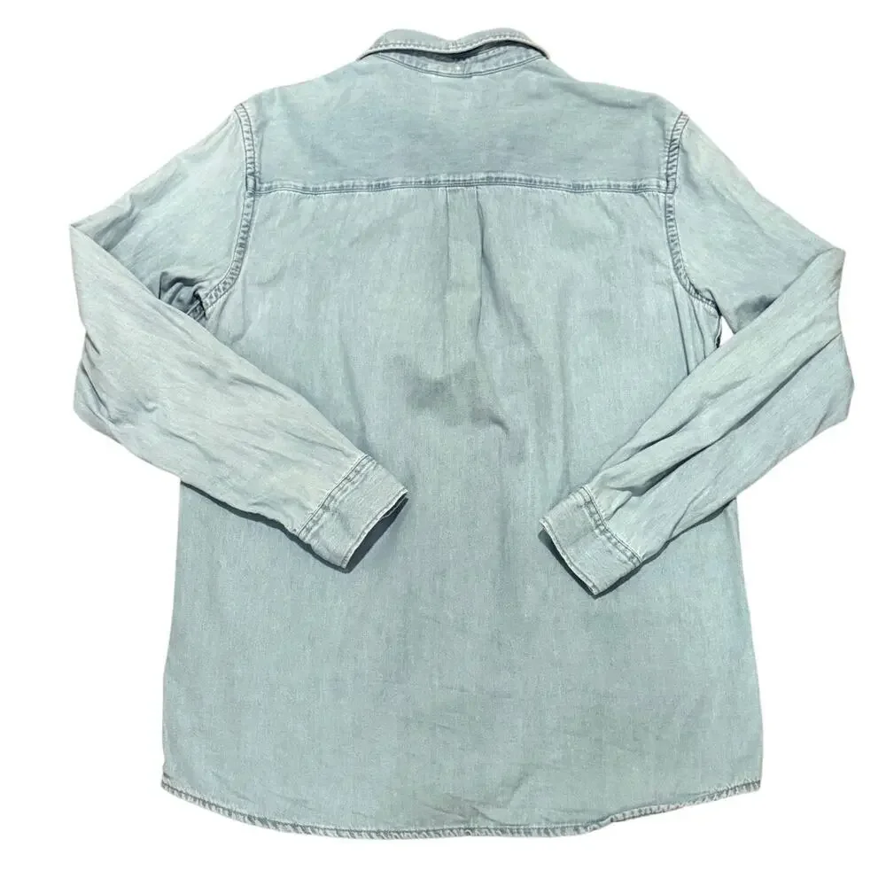 Zara Denim Button Up Long Sleeve Shirt Men Large Light Blue Cotton Casual Preppy